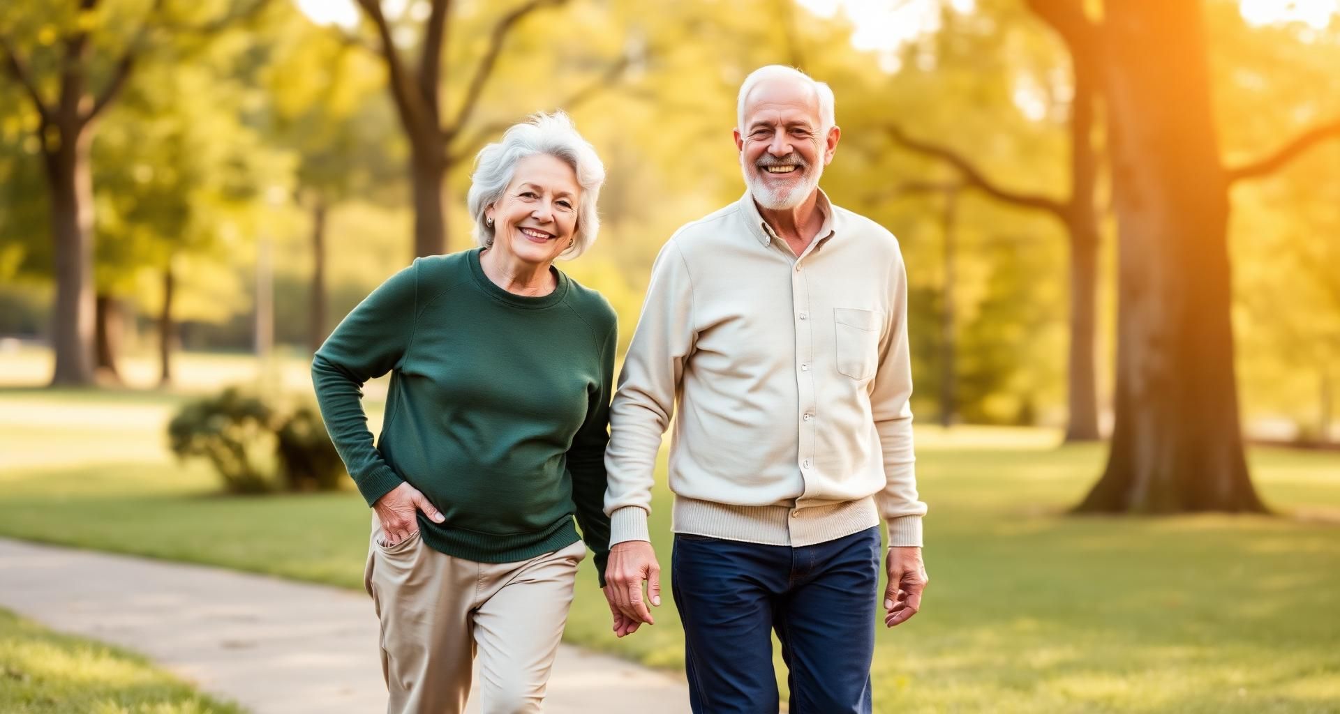 Active senior couple wearing BamCompress sleeves